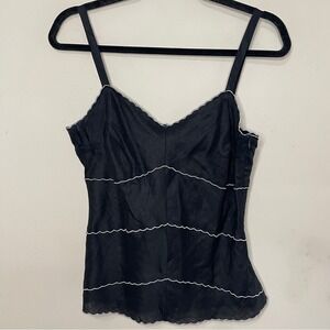 LOFT Scallop‎ Trimmed Black Linen Tank, Size 4